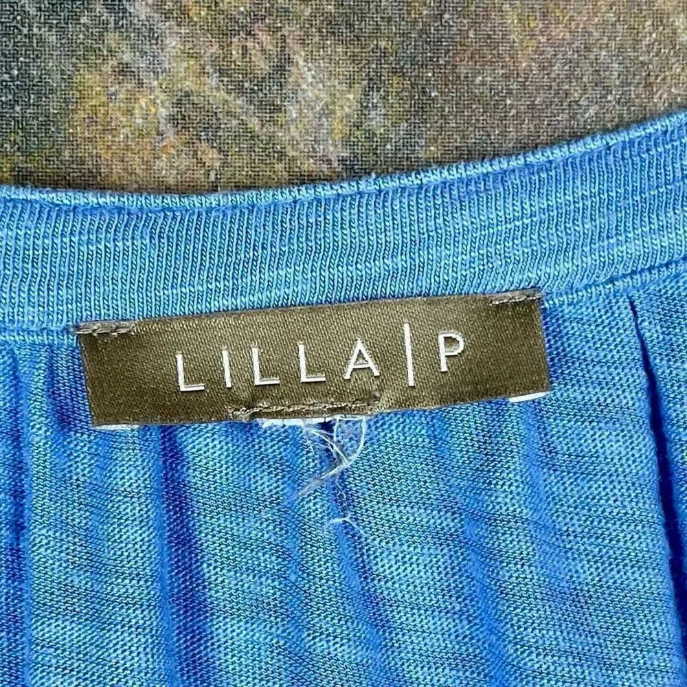 Lilla P Blue Raglan Long Sleeve V-Neck Ruffle Mini Dress - Picture 8 of 8